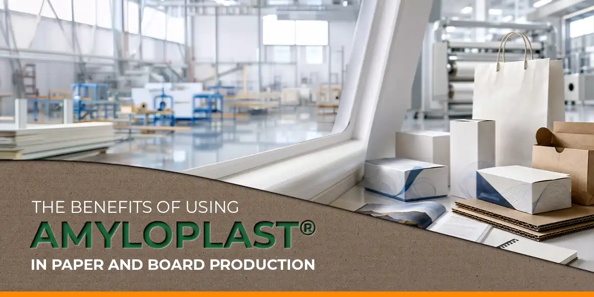 Amyloplast® modified starch used in paper and board production to improve strength, coating performance, and manufacturing efficiency.